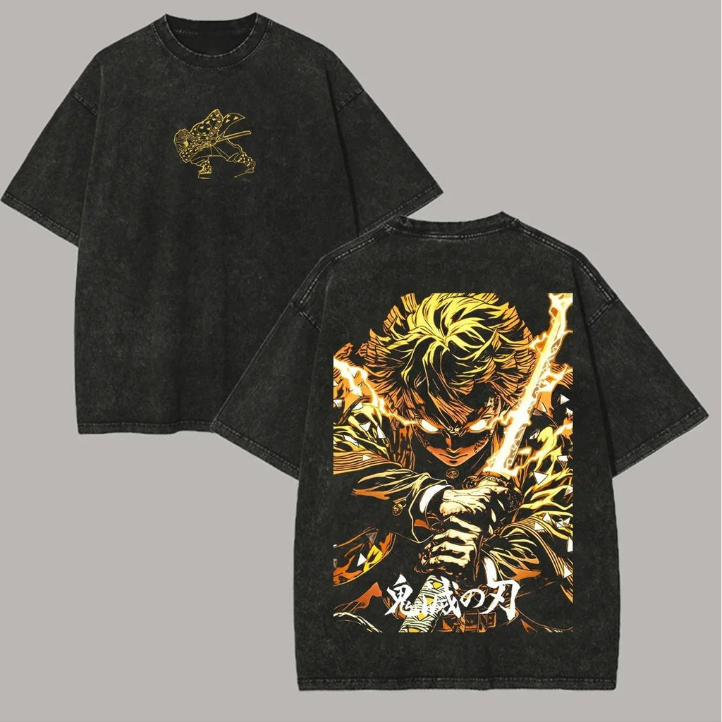 Anime Demon Slayer Zenitsu T-Shirt – Men’s Washed Cotton Harajuku Tee - Lia_Store