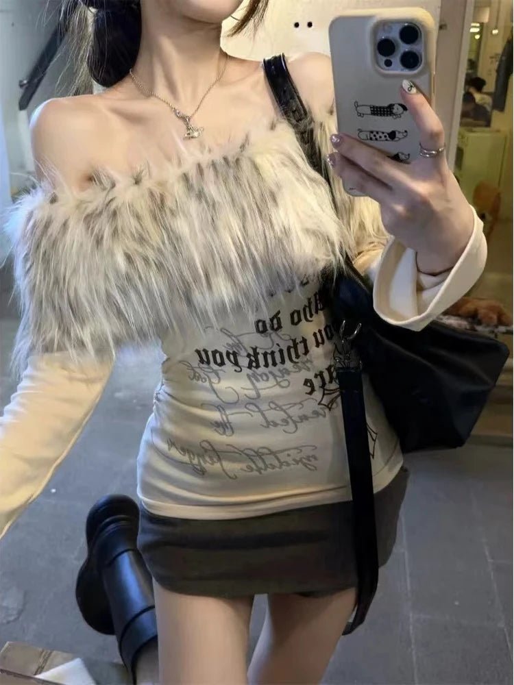 Autumn Winter Coquette Off - Shoulder Tee - Lia_Store