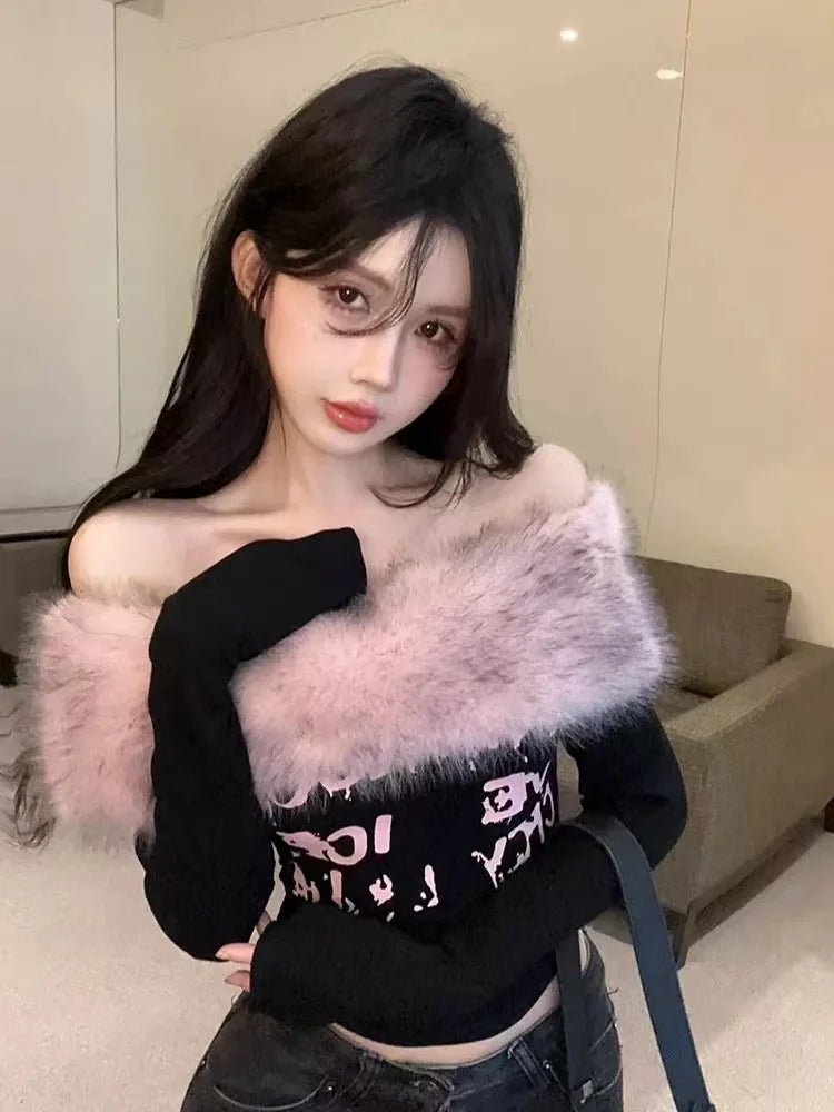 Autumn Winter Coquette Off - Shoulder Tee - Lia_Store