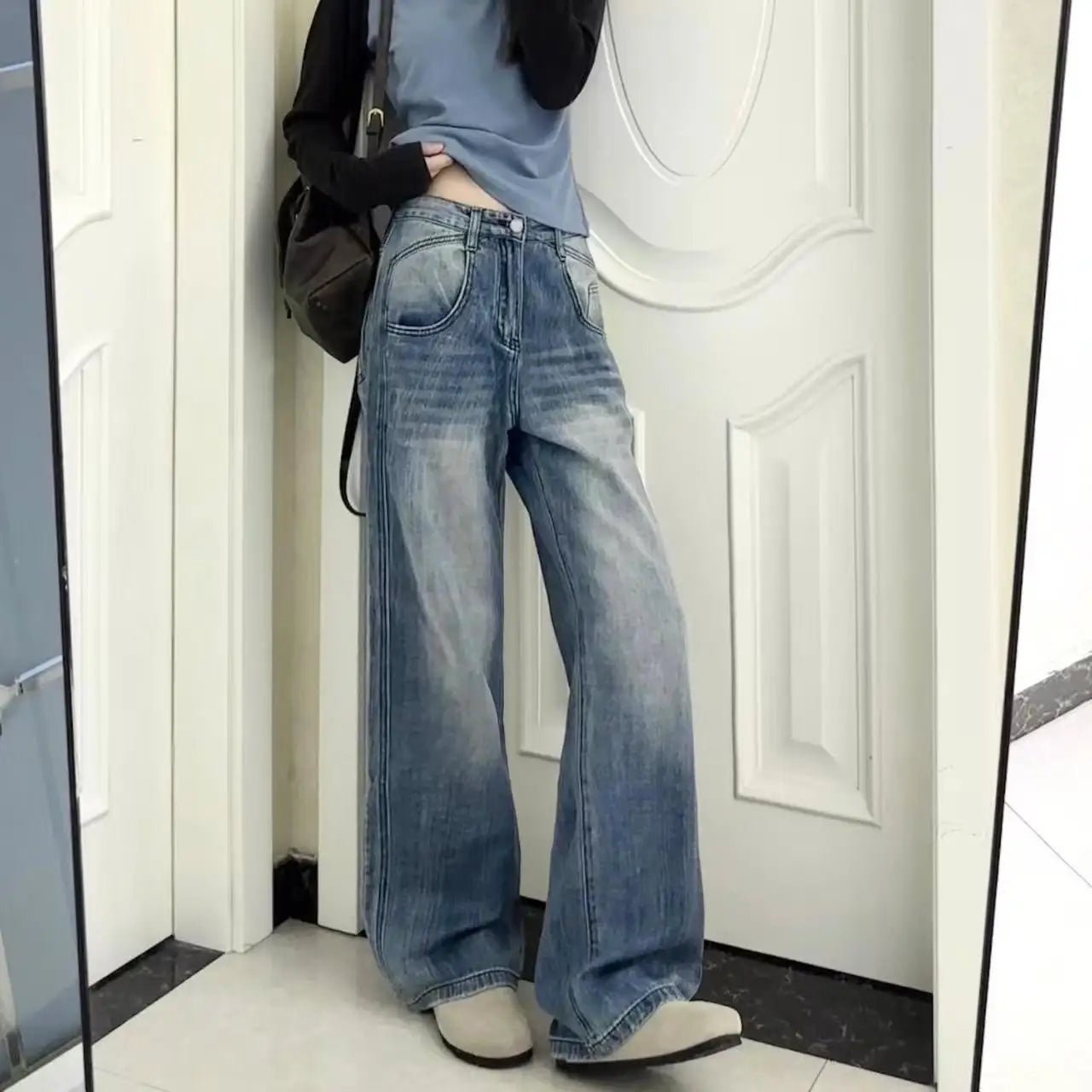 Black Gothic Punk Multi - Pocket Baggy Wide - Leg Jeans – Y2K Vintage Style - Lia_Store