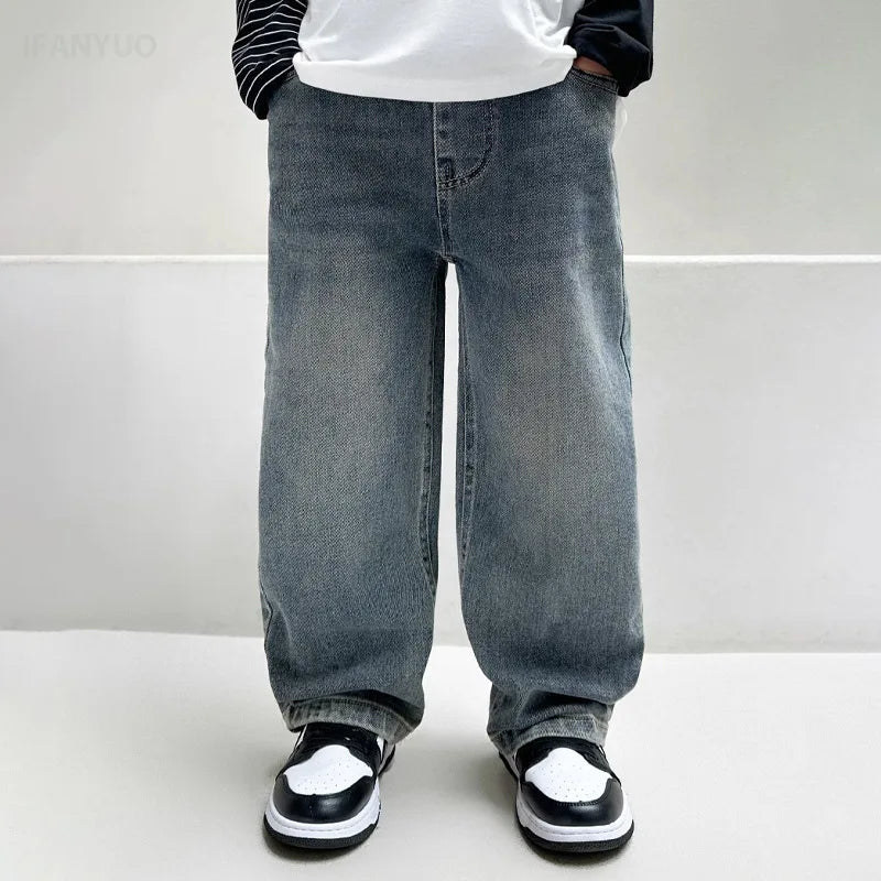 Boys’ Wide - Leg Jeans (4–12Y) – 2025 Spring/Autumn Cotton Denim Pants - Lia_Store