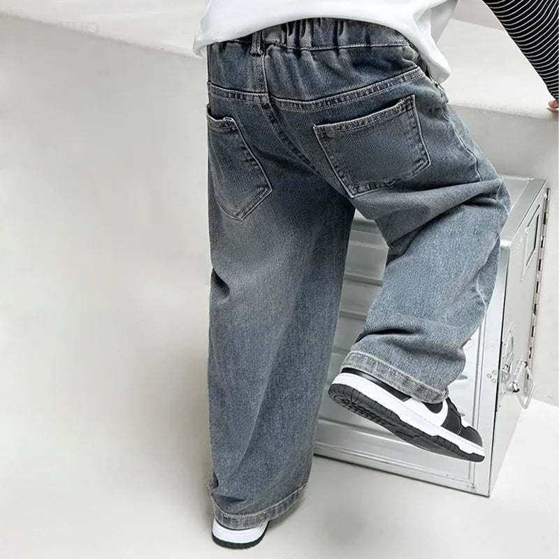 Boys’ Wide - Leg Jeans (4–12Y) – 2025 Spring/Autumn Cotton Denim Pants - Lia_Store