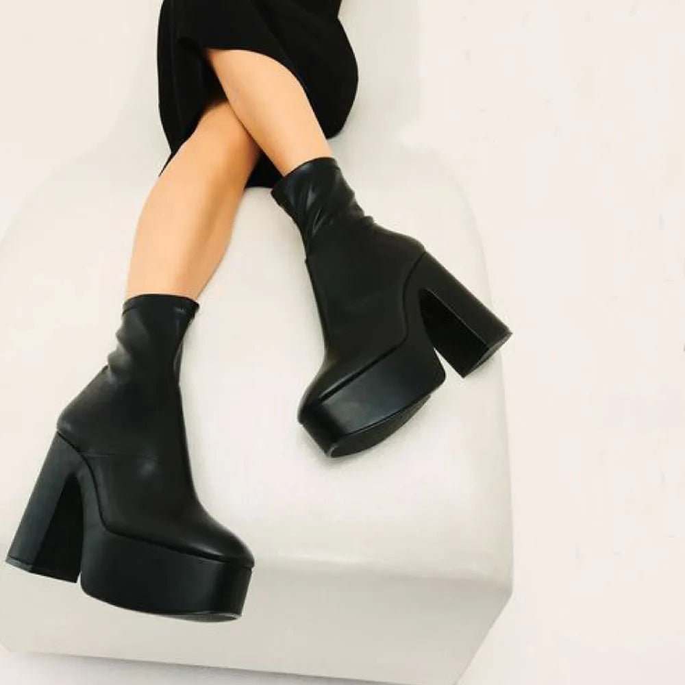 DoraTasia Gothic Square - Toe Shaped - Heel Ankle Boots – Women’s Fashion & Party Wear - Lia_Store