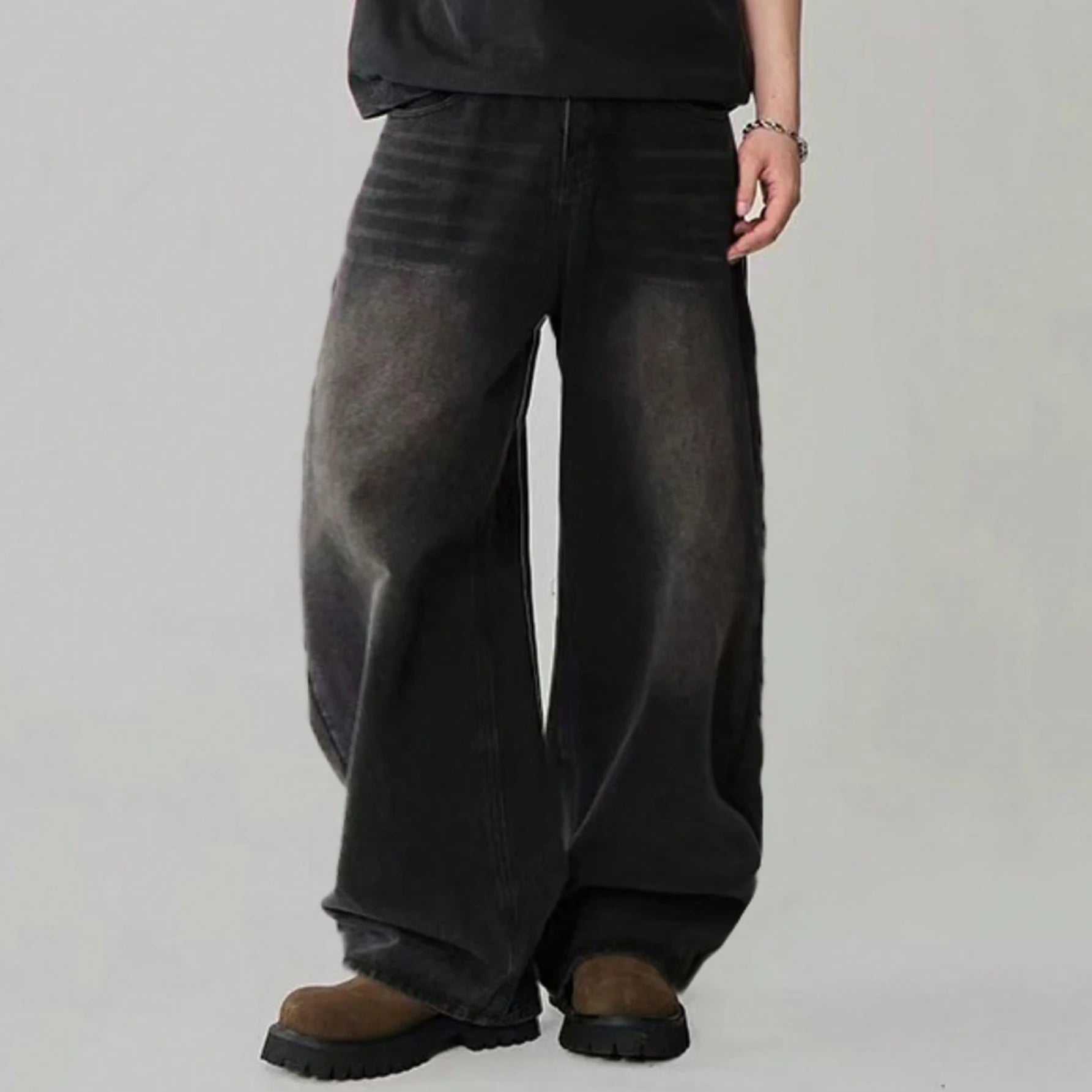 Four Season Men’s Korean Casual Wide Leg Jeans – Black/Gray/Blue - Lia_Store