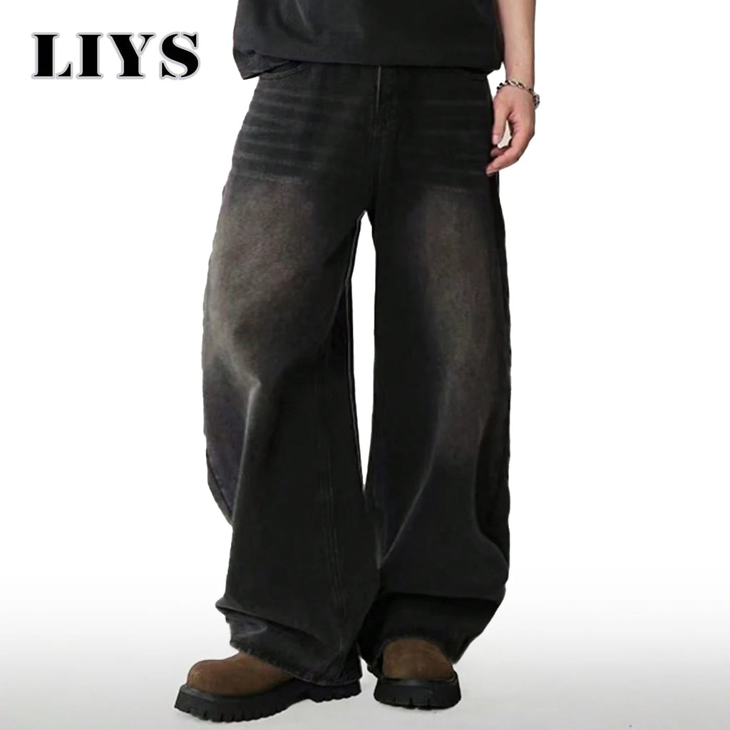 Four Season Men’s Korean Casual Wide Leg Jeans – Black/Gray/Blue - Lia_Store