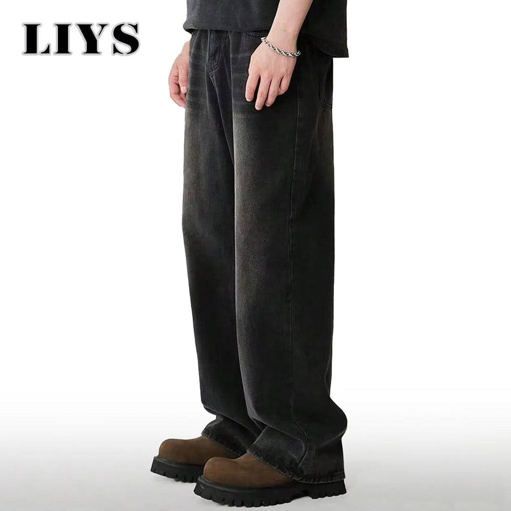 Four Season Men’s Korean Casual Wide Leg Jeans – Black/Gray/Blue - Lia_Store