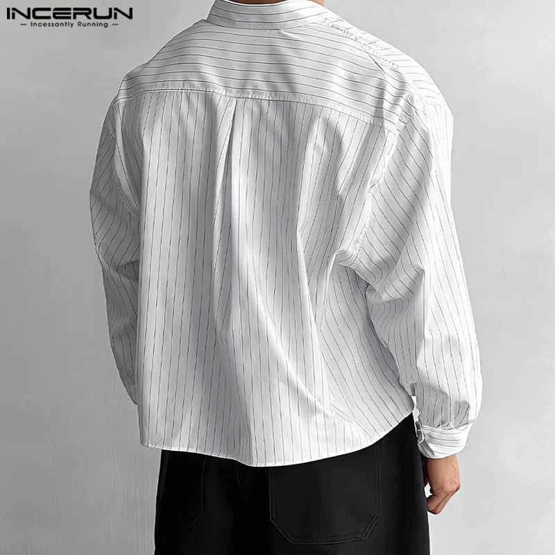 INCERUN Men’s Korean Casual Striped Long - Sleeve Shirt – Streetwear - Lia_Store