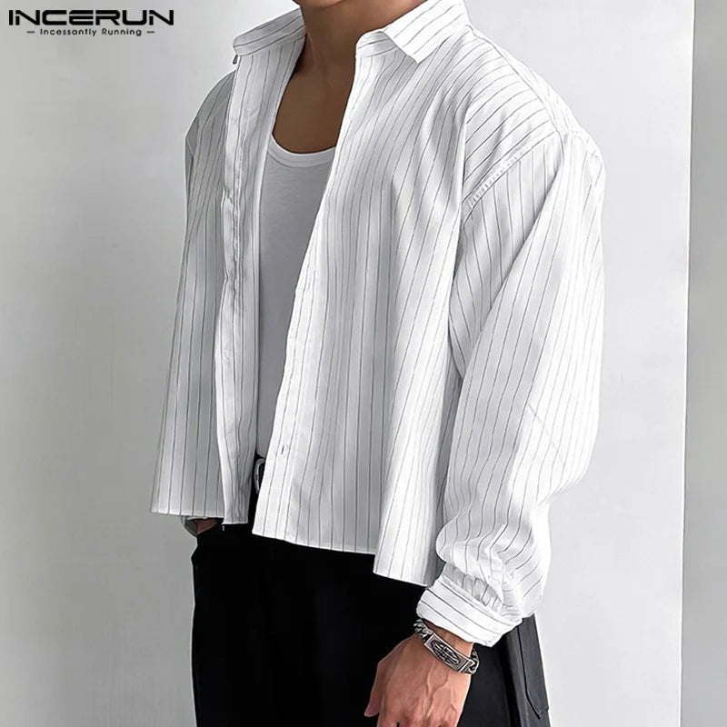 INCERUN Men’s Korean Casual Striped Long - Sleeve Shirt – Streetwear - Lia_Store