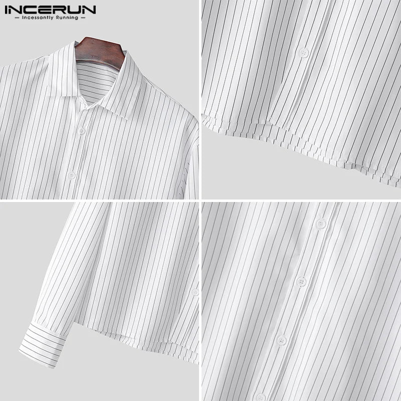 INCERUN Men’s Korean Casual Striped Long - Sleeve Shirt – Streetwear - Lia_Store