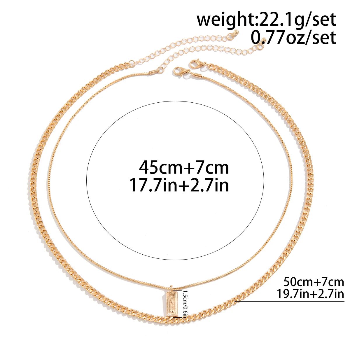 Men Silver Box Chain Necklace Set - Lia_Store