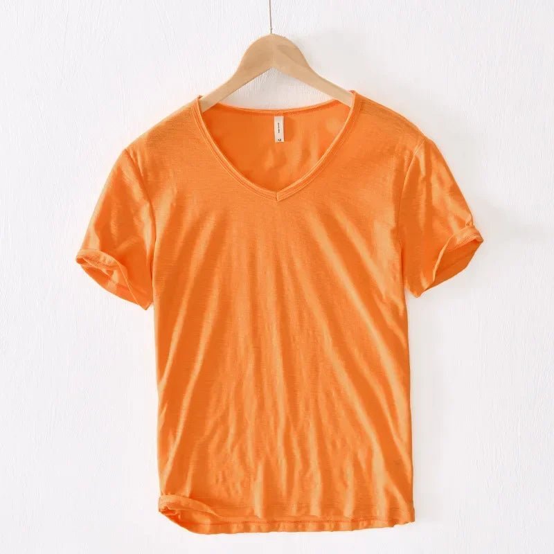 Men’s 100% Cotton V - Neck T-Shirt – Solid Color Casual Short Sleeve - Lia_Store