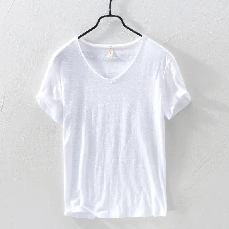 Men’s 100% Cotton V - Neck T-Shirt – Solid Color Casual Short Sleeve - Lia_Store
