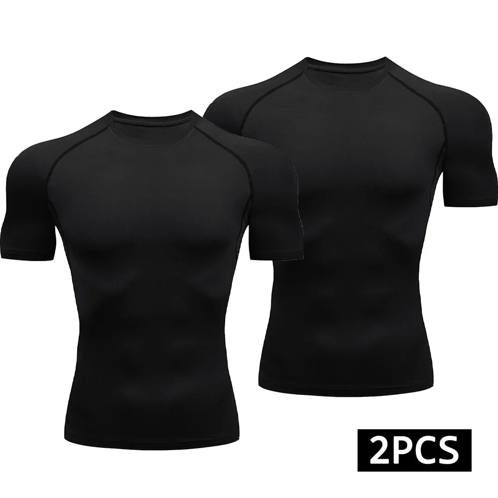 Men’s 2 - Piece Compression T-Shirt Quick - Dry Athletic Sports Top Gym - Lia_Store