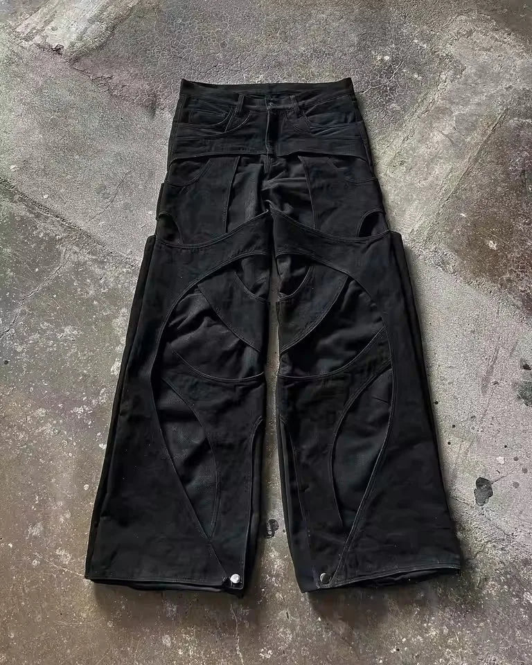 Men’s Black Y2K Baggy Jeans – Wide Leg, Ripped, Streetwear Style - Lia_Store
