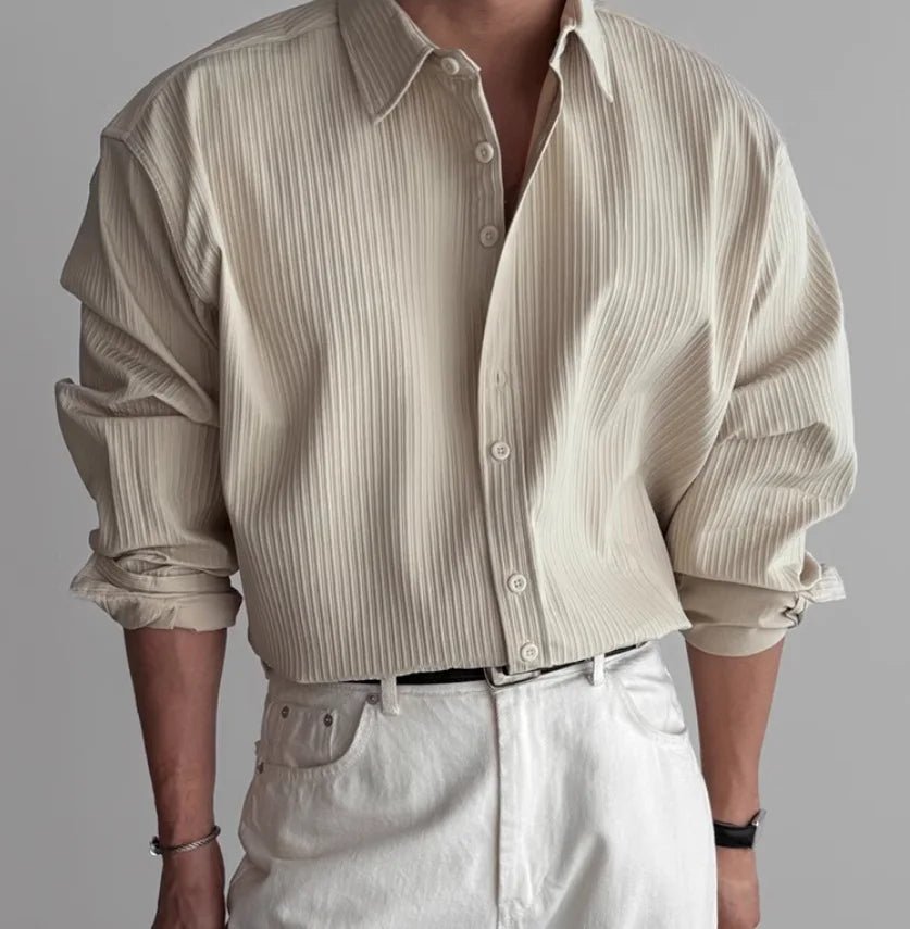 Men’s Business Casual Long - Sleeve Shirt – Solid, Breathable, Spring - Lia_Store