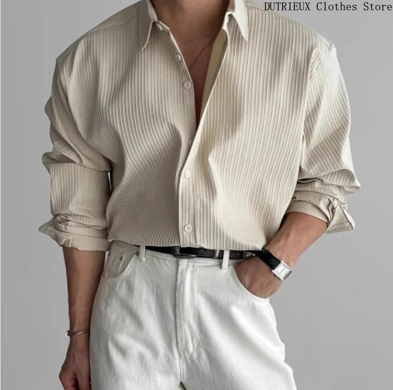 Men’s Business Casual Long - Sleeve Shirt – Solid, Breathable, Spring - Lia_Store