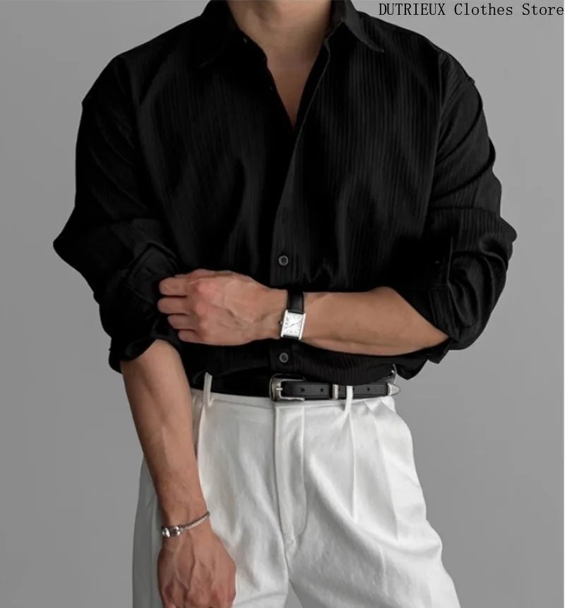 Men’s Business Casual Long - Sleeve Shirt – Solid, Breathable, Spring - Lia_Store