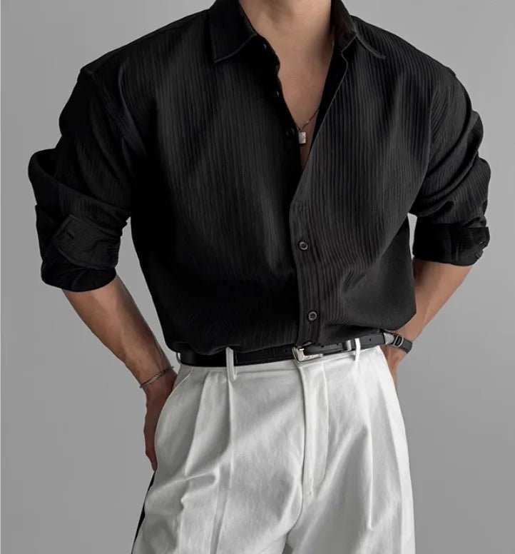 Men’s Business Casual Long - Sleeve Shirt – Solid, Breathable, Spring - Lia_Store