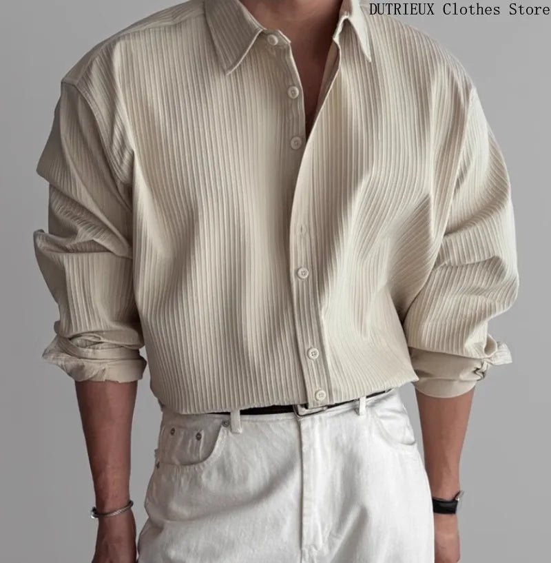 Men’s Business Casual Long - Sleeve Shirt – Solid, Breathable, Spring - Lia_Store