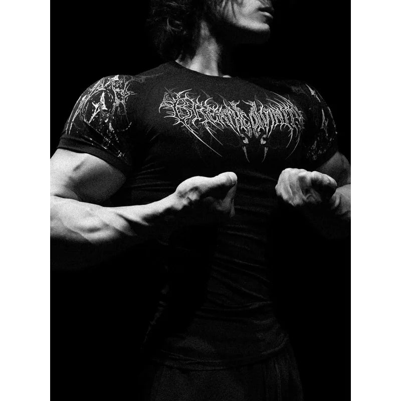 Men’s Gothic Crew Neck Compression Tee Gym - Lia_Store