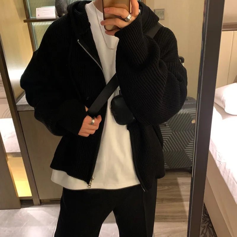 Men’s Knit Hooded Cardigan Sweater – Vintage Loose Fit - Lia_Store