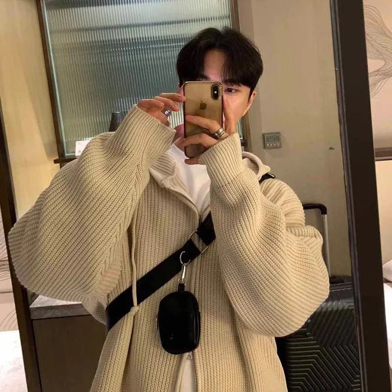 Men’s Knit Hooded Cardigan Sweater – Vintage Loose Fit - Lia_Store