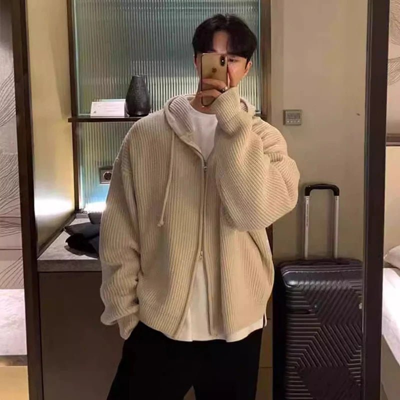 Men’s Knit Hooded Cardigan Sweater – Vintage Loose Fit - Lia_Store