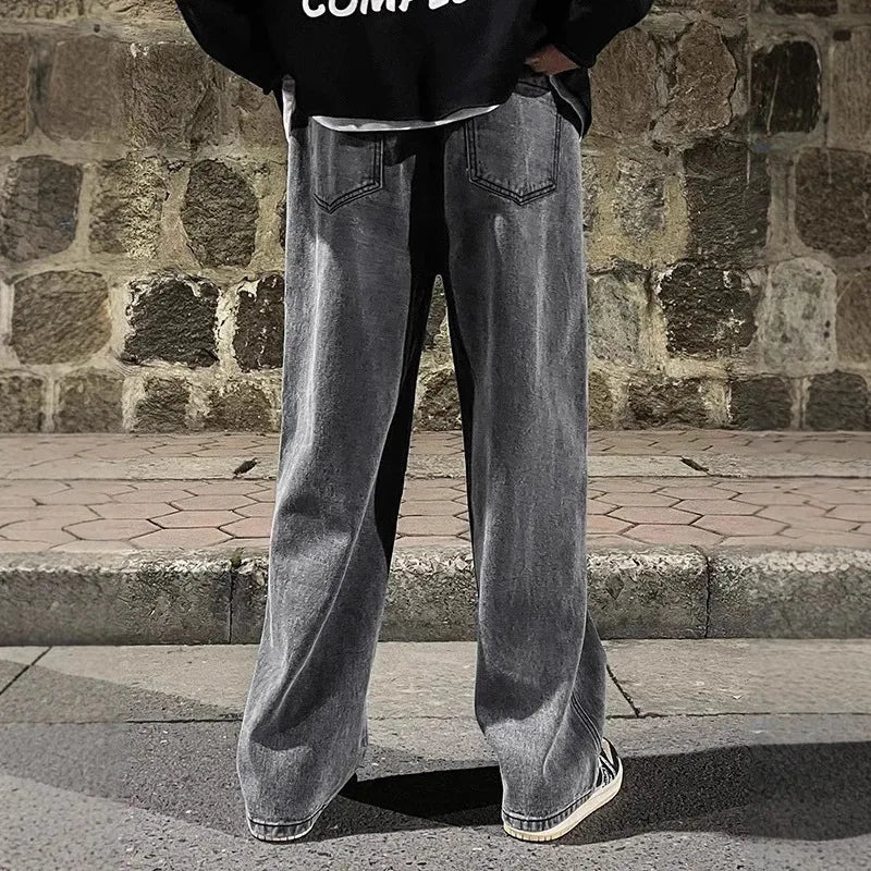 Men’s Korean Streetwear Loose Wide Leg Jeans - Lia_Store