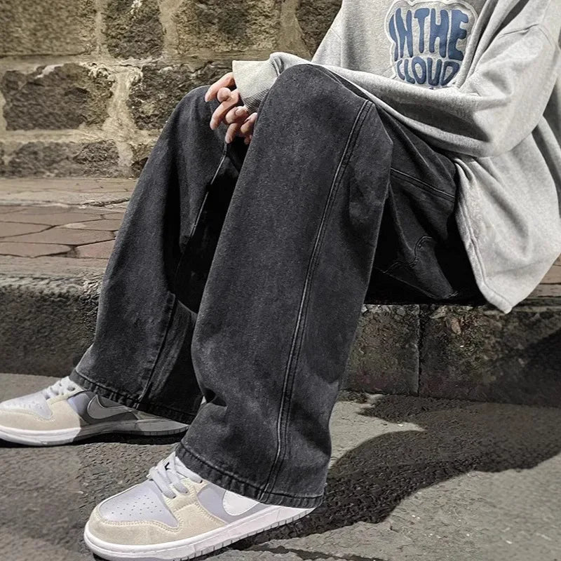 Men’s Korean Streetwear Loose Wide Leg Jeans - Lia_Store
