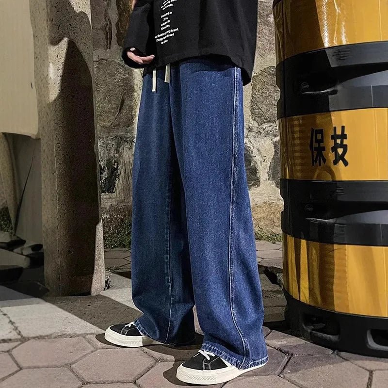Men’s Korean Streetwear Loose Wide Leg Jeans - Lia_Store