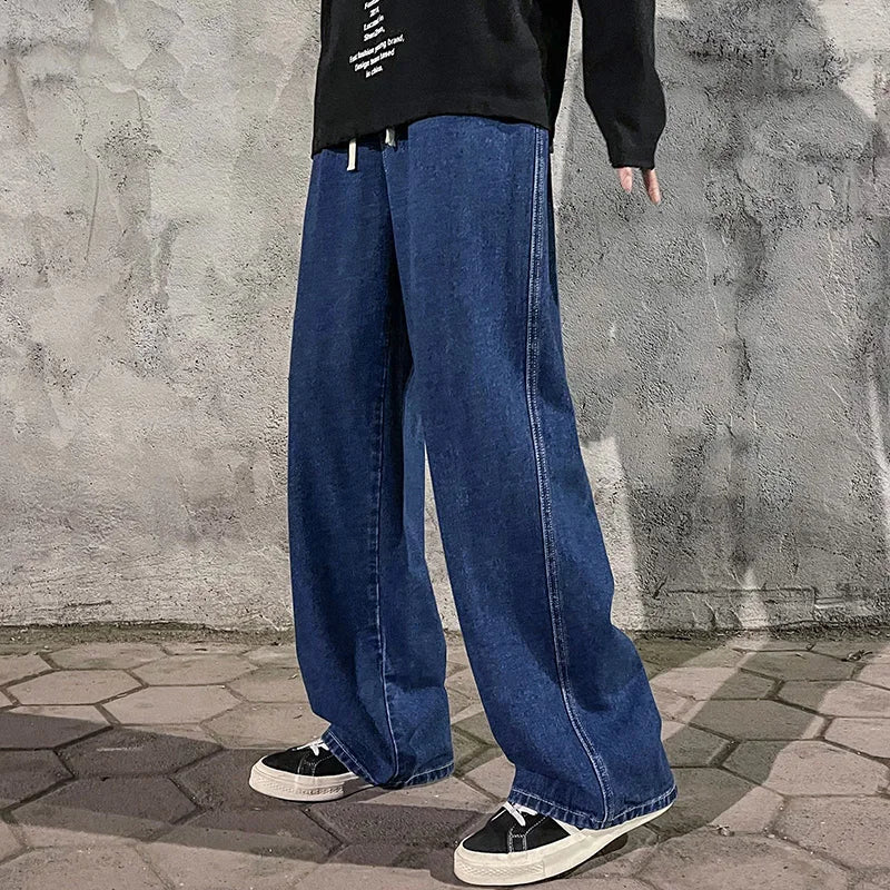 Men’s Korean Streetwear Loose Wide Leg Jeans - Lia_Store