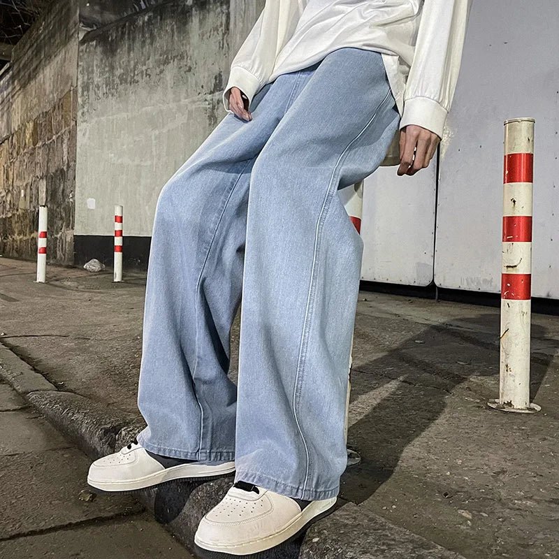 Men’s Loose Straight Jeans – Korean Streetwear Wide - Leg Pants - Lia_Store