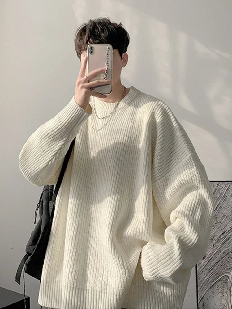 Men’s Solid Color Knitted Pullover – 2025 Autumn Casual Sweater - Lia_Store