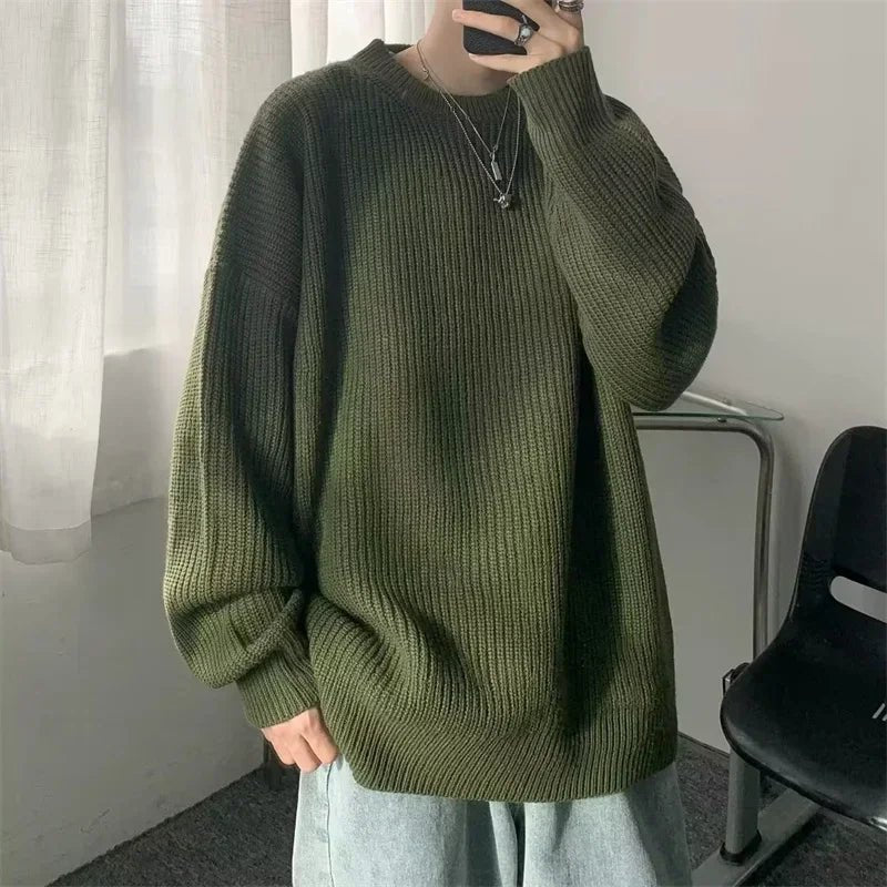 Men’s Solid Color Knitted Pullover – 2025 Autumn Casual Sweater - Lia_Store