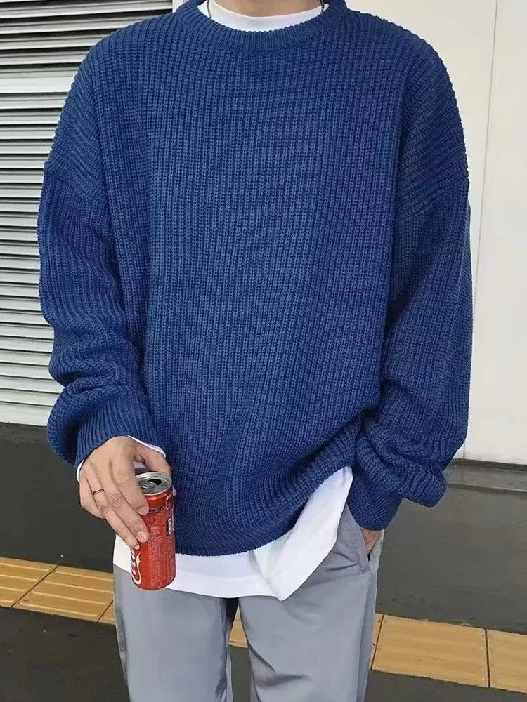 Men’s Solid Color Knitted Pullover – 2025 Autumn Casual Sweater - Lia_Store