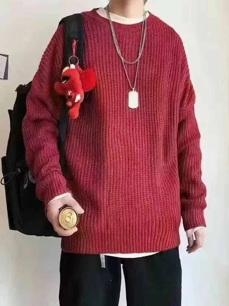 Men’s Solid Color Knitted Pullover – 2025 Autumn Casual Sweater - Lia_Store