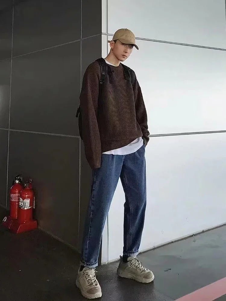 Men’s Solid Color Knitted Pullover – 2025 Autumn Casual Sweater - Lia_Store