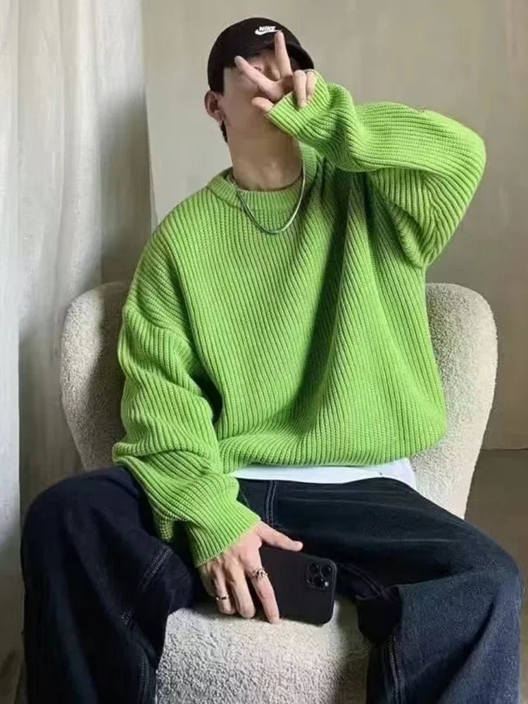 Men’s Solid Color Knitted Pullover – 2025 Autumn Casual Sweater - Lia_Store