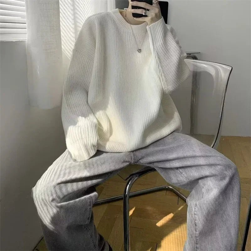 Men’s Solid Color Knitted Pullover – 2025 Autumn Casual Sweater - Lia_Store