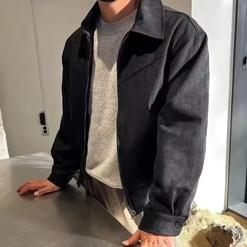 Men’s Vintage Brown Chamois Leather Jacket – Cropped Lapel, Autumn/Winter - Lia_Store