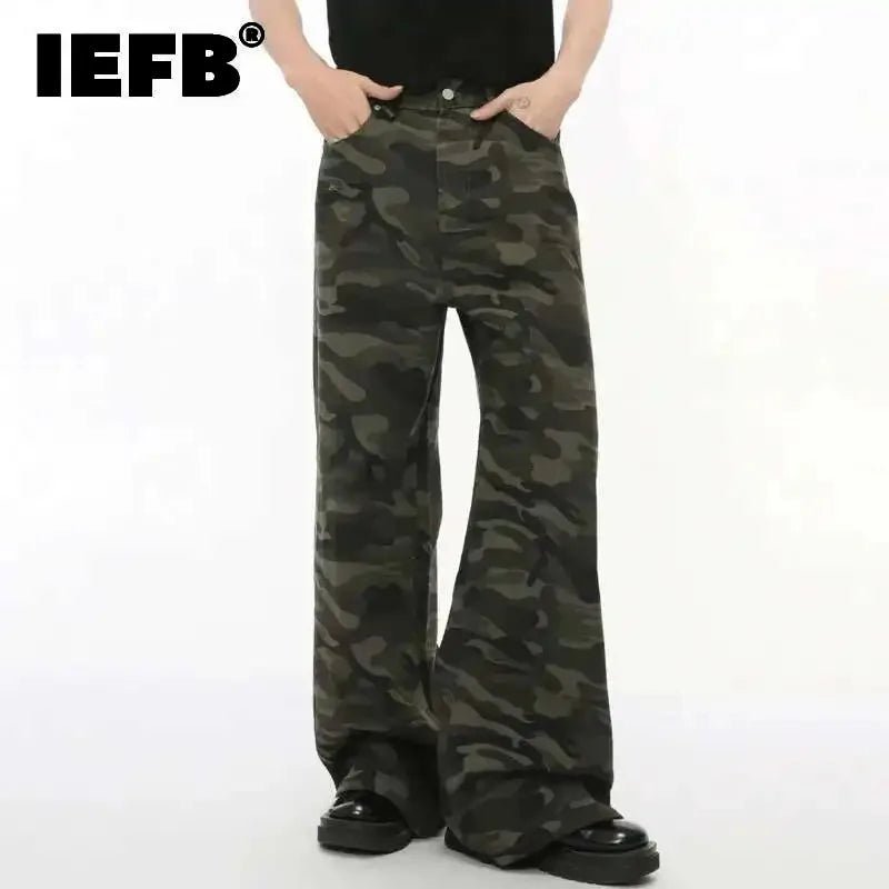 Men’s Vintage Camouflage Wide - Leg Jeans – Washed Loose Denim Pants - Lia_Store