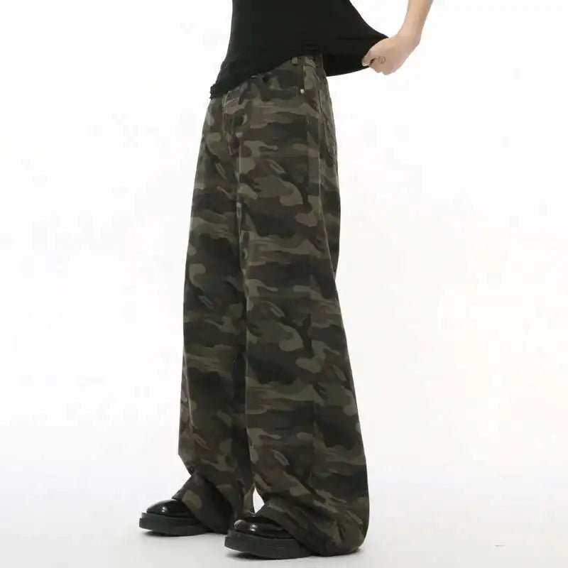 Men’s Vintage Camouflage Wide - Leg Jeans – Washed Loose Denim Pants - Lia_Store
