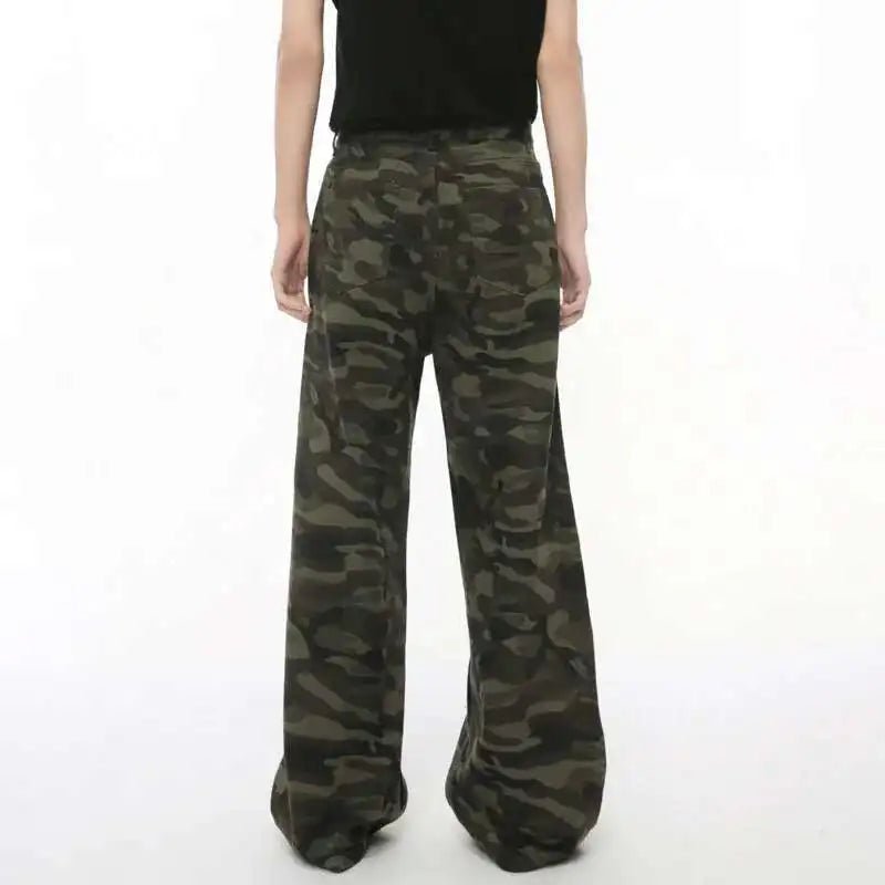 Men’s Vintage Camouflage Wide - Leg Jeans – Washed Loose Denim Pants - Lia_Store