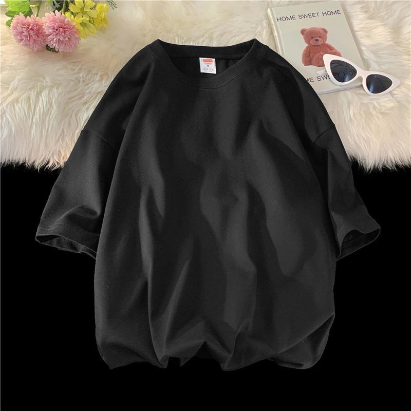 Oversized Cotton Summer T-Shirt – Solid, Loose Fit, Hip - Hop Style - Lia_Store