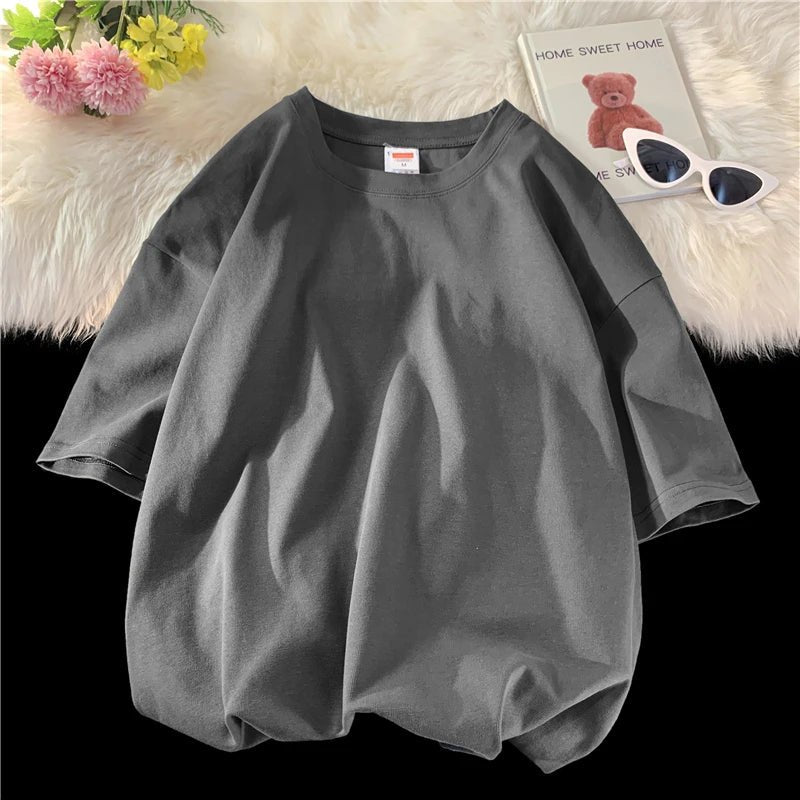 Oversized Cotton Summer T-Shirt – Solid, Loose Fit, Hip - Hop Style - Lia_Store