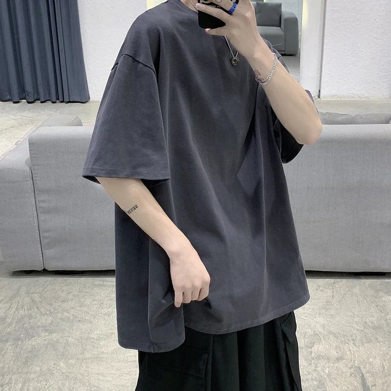 Oversized Cotton Summer T-Shirt – Solid, Loose Fit, Hip - Hop Style - Lia_Store