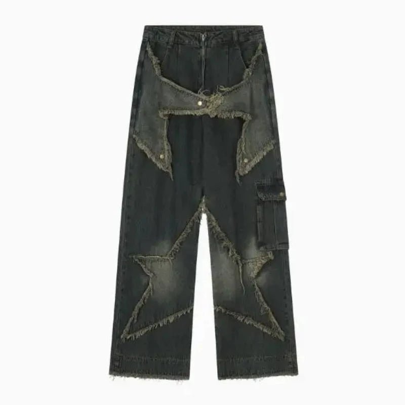 Retro Heavy - Industry Loose Straight - Leg Jeans with Frayed Hems - Lia_Store