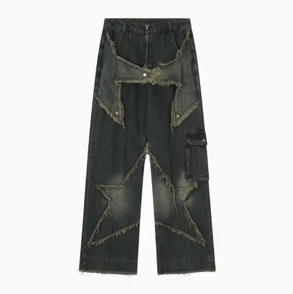 Retro Heavy - Industry Loose Straight - Leg Jeans with Frayed Hems - Lia_Store