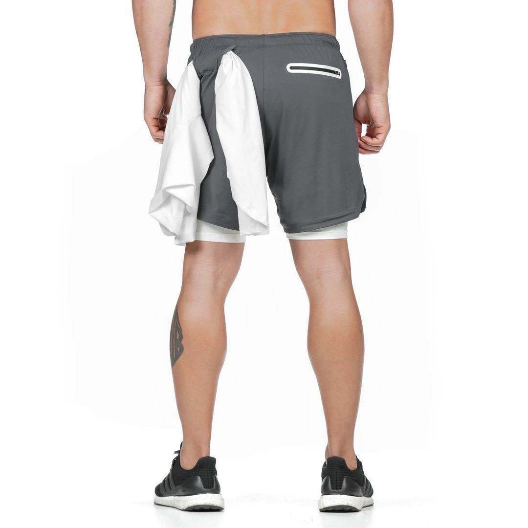 Running Shorts Men 2 In 1 Double - deck Quick Dry GYM Fitness Jogging Workout Pants - Lia_Store
