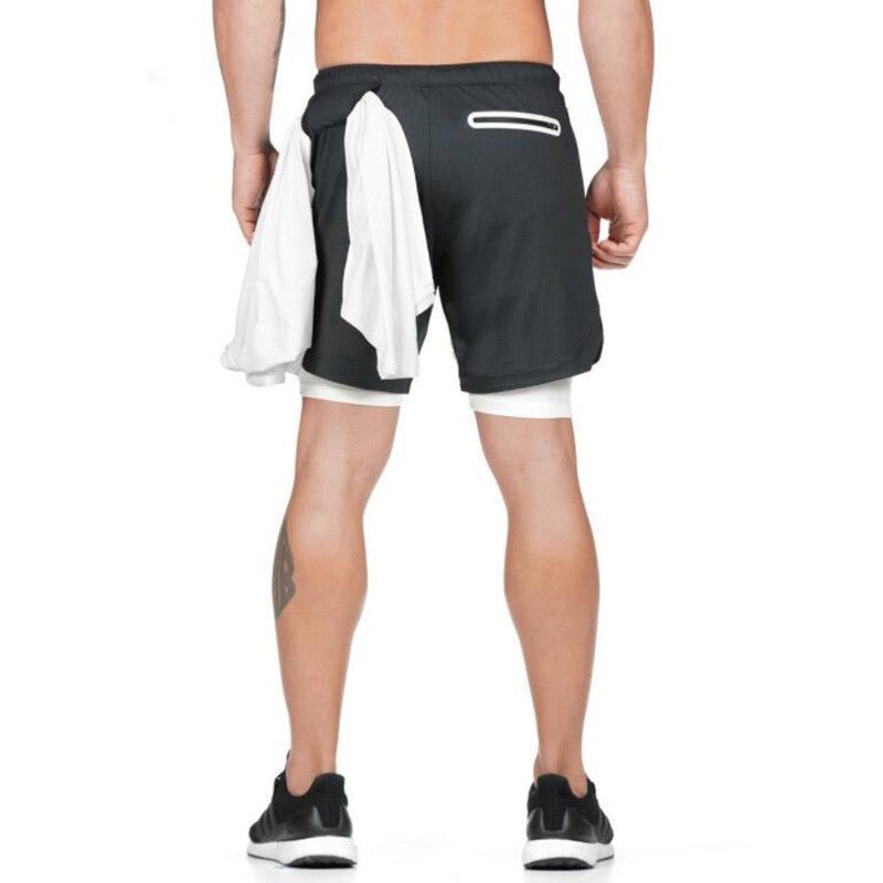 Running Shorts Men 2 In 1 Double - deck Quick Dry GYM Fitness Jogging Workout Pants - Lia_Store